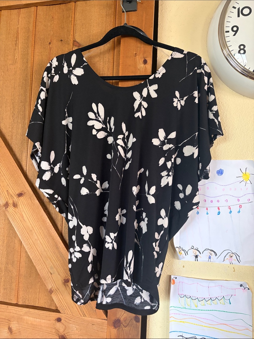 Papermoon Black Top with White Floral Print